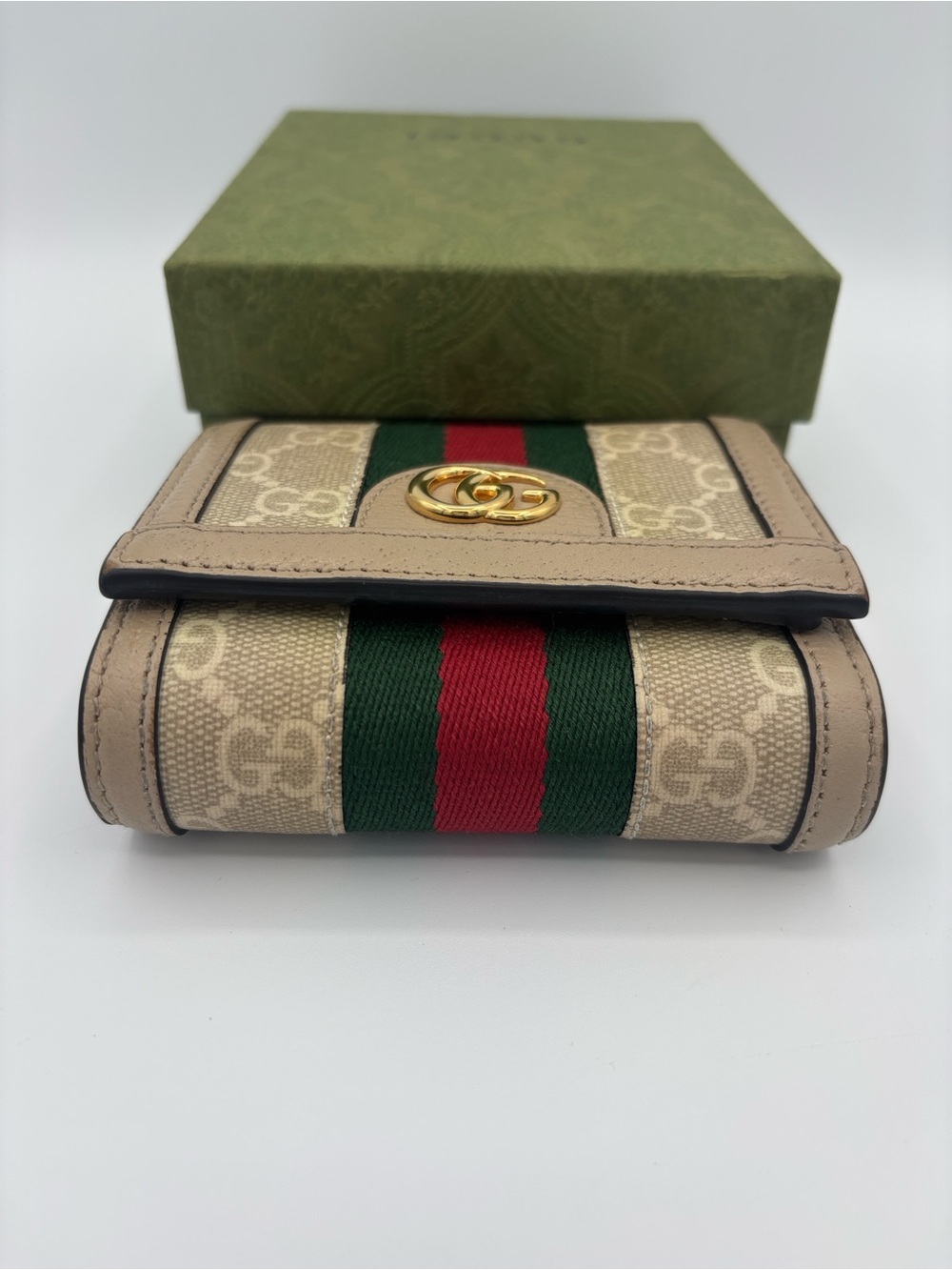 Gucci Ophidia GG Supreme Bifold Wallet- Beige/White with Green-Red Web Stripe - Picture 6 of 16